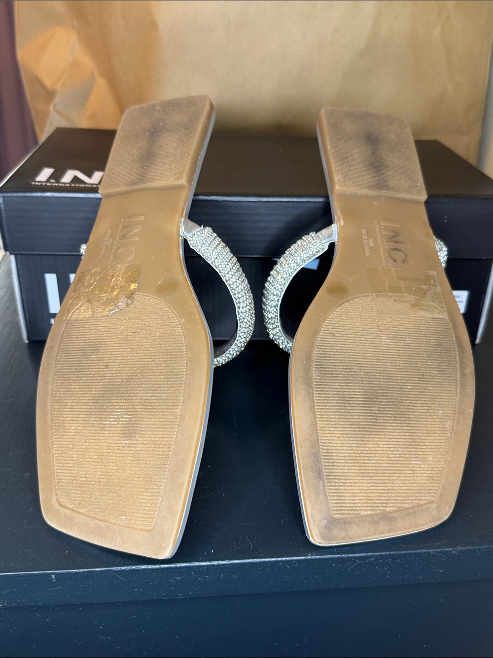INC International Concepts Silver Jeweled T-Strap Sandals - Picture 2 of 3